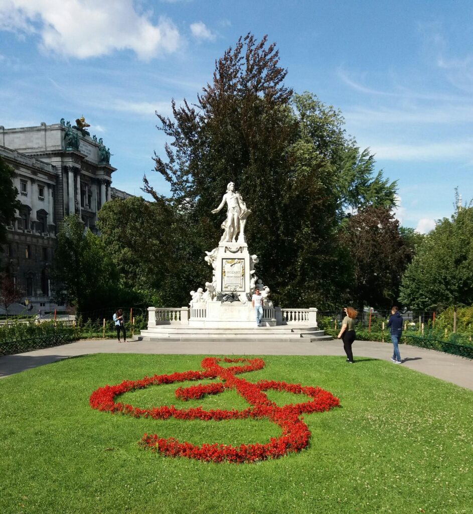 Sculpture of Mozart in the Park of Vienna Austria