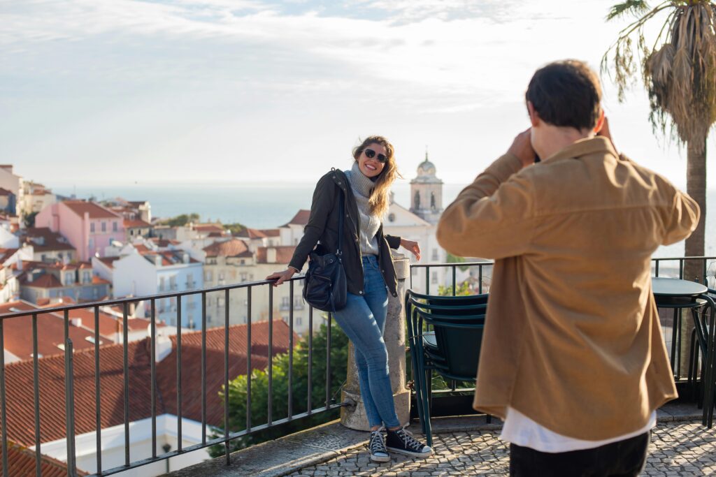 Scenic European street with charming architecture and boutique shops, perfect for luxury travel exploration